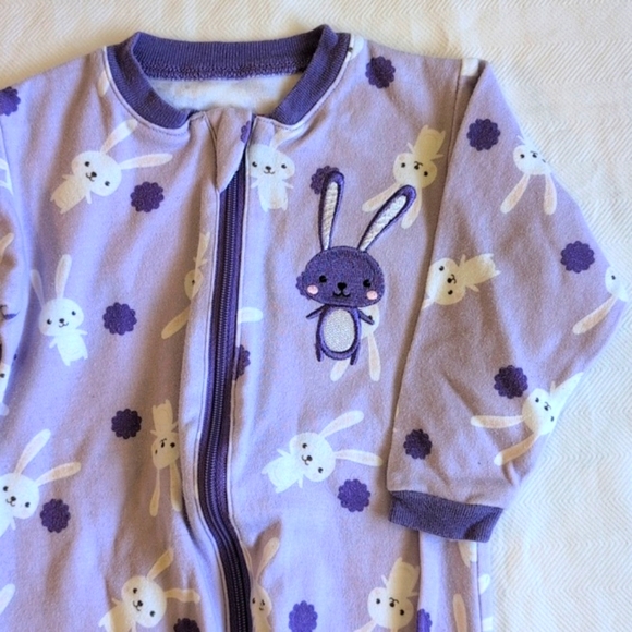 tuffy purple bunny cotton 2-way zipper footie sleeper pajamas 6 months baby girl - Picture 2 of 6